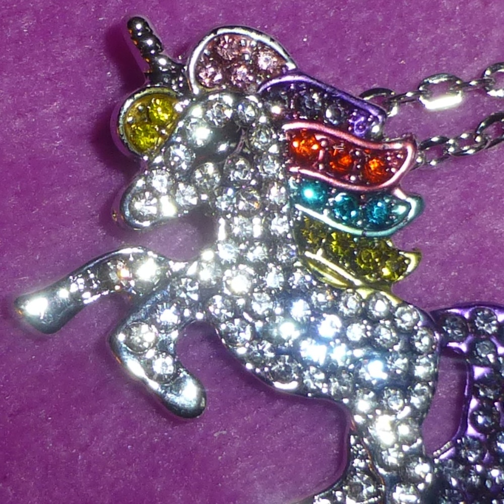 Sparkle Rhinestone Unicorn Necklace with Chain New